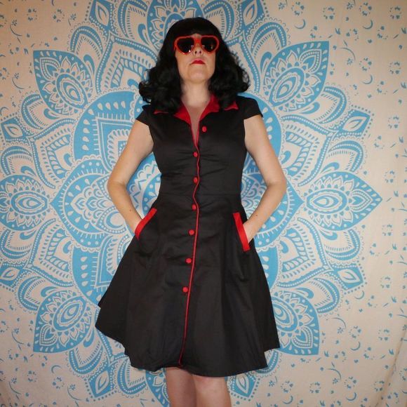 Rockabilly Pinup 50s Pin Up Dress Retro Black Red - Picture 3 of 3